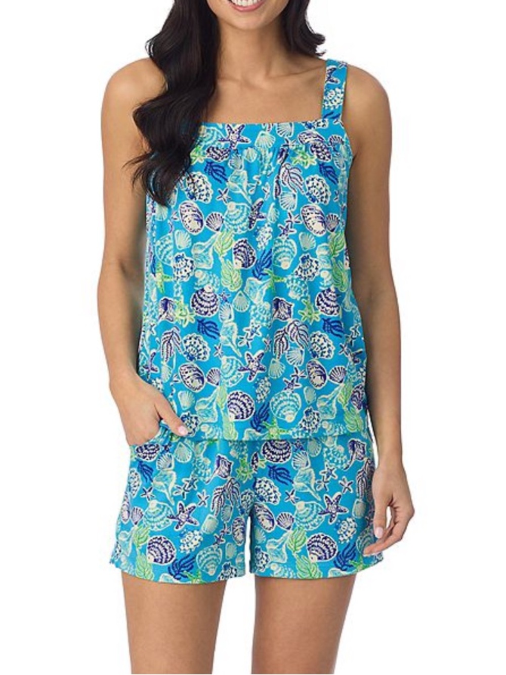 Cuddl Duds Pajama Set Cozy 2pc Tank Top Shorts NEW Blue Seashells XXL